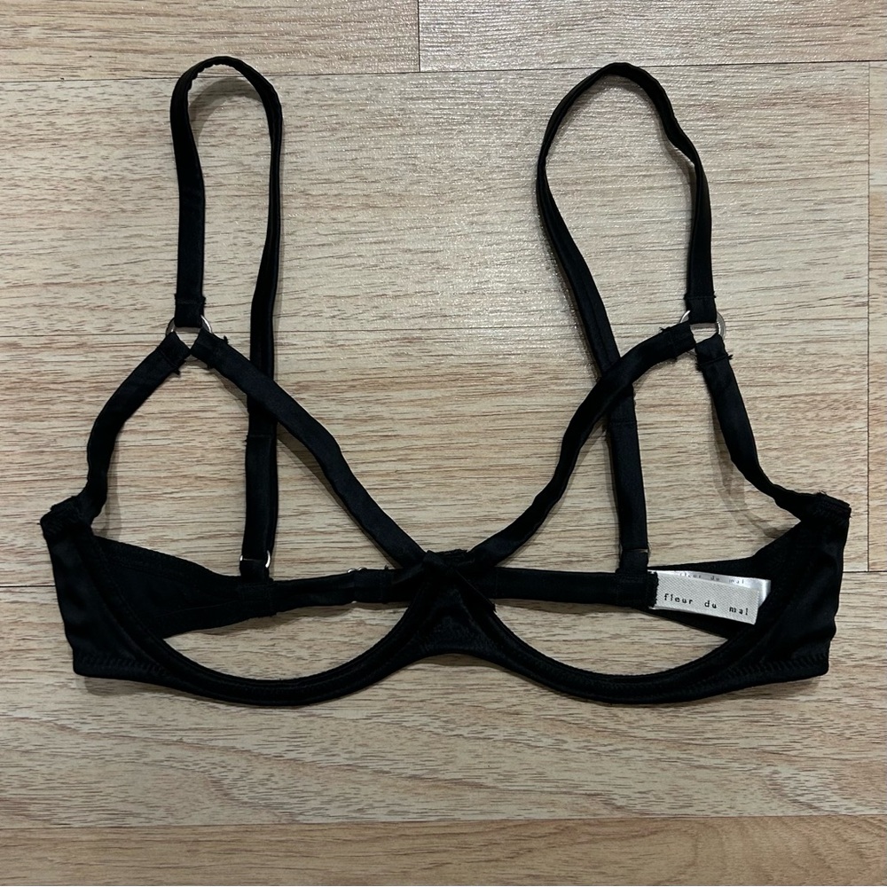 Fleur Du Mal Bondage Cupless Black Silk Bra - 34C